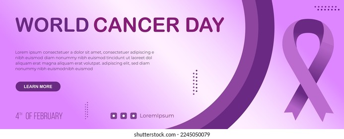 Gradient World cancer day social media cover template horizontal banner with cancer day ribbon