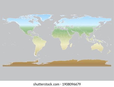 Gradient world map on grey background. Vector map suitable for digital editing and prints of all sizes.