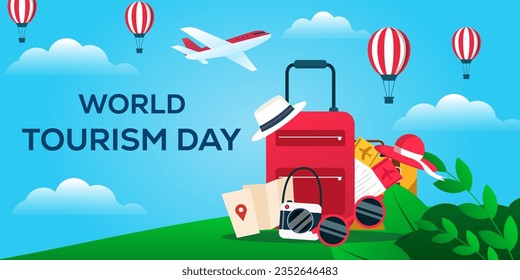 gradient world tourism day horizontal banner illustration design