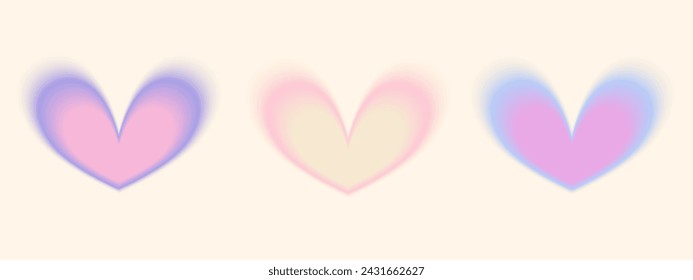 Gradient Y2k shape blur set. Heart blurry aesthetic y2k. Vector pastel form illustration. Aura gradient shape