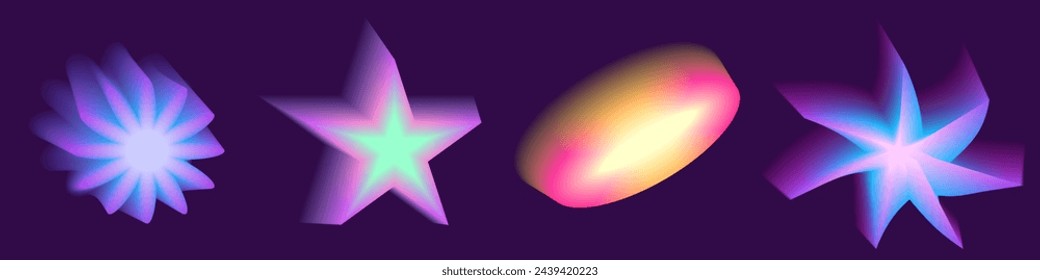 Gradient Y2k shape blur set. Flower, star, planet blurry aesthetic y2k. Vector pastel form illustration. Aura gradient shape