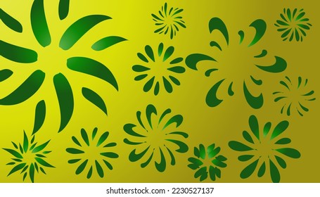 A gradient yellow background design with a gradient green floral pattern suitable for poster designs, invitations, greeting cards and others
