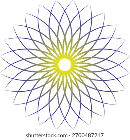 Gradient yellow blue line art sunflower.