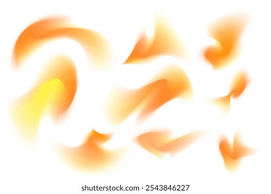 Gradient yellow, orange neon light, blur wave form set, iridescent smooth holographic brush stroke isolated motion element, transparent background. Dream glow abstract dynamic watercolor shapes.