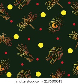 gradient yellow and red abstract seamless pattern random yellow and red object wallpaper with design dark green background.