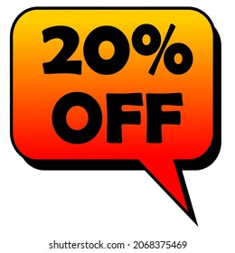 gradient yellow and red shaded discount promotion balloon with 20% off written in black and white background editable vectorized image