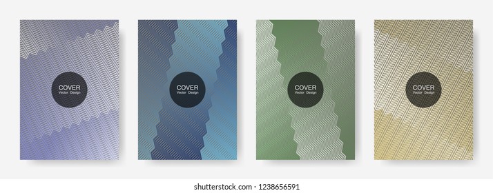 Gradient zig zag stripes texture vector backgrounds for   brochure covers. Minimalist zig zag gradient line stripes composition. Advertising banners set.