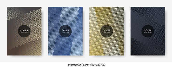 Gradient zig zag stripes texture vector backgrounds for   brochure covers. Vivid zig zag gradient line stripes pattern. Presentation backgrounds set.