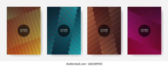 Gradient zig zag stripes texture vector backgrounds for   catalog covers. Minimalist zig zag gradient line stripes composition. Poster backdrops collection.