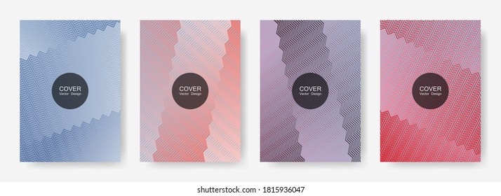 Gradient zig zag stripes texture vector backgrounds for   cover layouts. Minimalistic zig zag gradient line stripes composition. Advertising banners set.