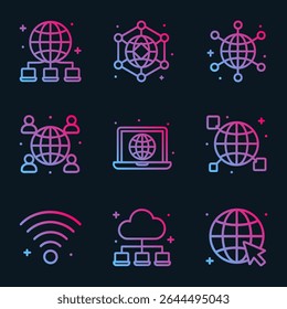 Farbverlauf-begeisterte Netzwerksymbole leuchten sanft. Symbol-Illustration