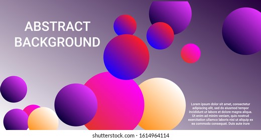 Gradients of balls shapes. Minimal coating design. Vector geometric illustration. Halftone, 3d. Abstract background of blue, purple, red, yellow gradients beads shapes.