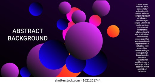 Gradients of balls shapes. Minimal coating design. Vector geometric illustration. Halftone, 3d. Abstract background of blue, purple, red, orange gradients beads shapes.