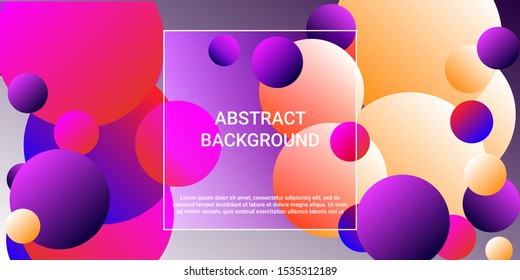 Gradients of balls shapes. Modern design of coverages. Vector geometric illustration. Halftone, 3d. Abstract background of blue, purple, red, yellow gradients beads shapes.