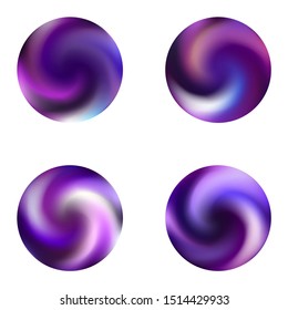 Gradients kit with round smooth backgrounds. Trendy soft color effect. Flat retro style of 80th. Violet elegant and easy editable colorful fluid covers for your creative projects.