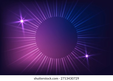 Gradientes de fondo de diseño moderno. Círculo azul púrpura brillante con rayos de luz radiantes. Telón de fondo luminoso de moda para carteles, Anuncios y UI digital, Ilustración vectorial de gradiente futurista suave.