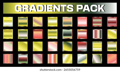 Gradientes Pack Vetor Cor suave Transições Efeito metálico Planos de fundo Design Estilos Editável