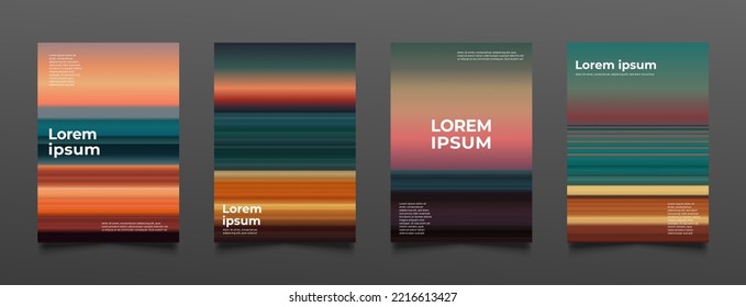 Gradients summer, sunset and sunrise backgrounds cover design set for flyers, brochures, posters, cards, web, banners, app, catalogs, notebooks
