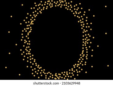 Gradiment Magic Glitter Illustration. Round Circle Particles. Yellow Foil Metallic Background. Beautiful Dot Pattern. Gold Holiday Frame.