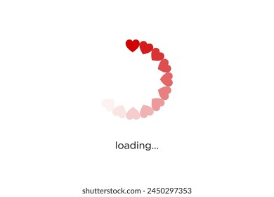 Gradual falling in love (progress of love). The gradual development or anticipation of love, corresponding to the image of a download icon made of hearts