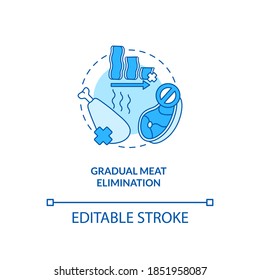 Gradual meat elimination concept icon. No meat in cooking meals. Healthy culinary. Becoming a vegetarian tips idea thin line illustration. Vector isolated outline RGB color drawing. Editable stroke