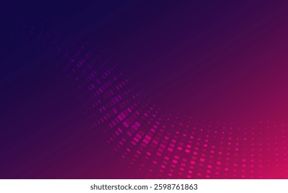 A gradually changing dark purple and pink background, with small dots or squares arranged to create a flowing effect, which can feel dynamic and modern.