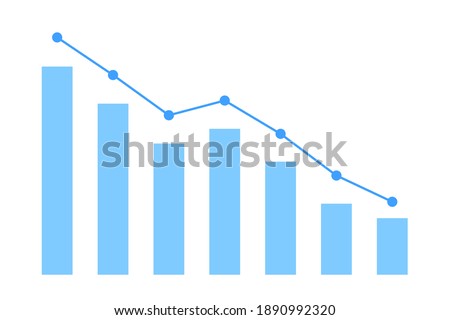 Gradually decreasing graph in blue. Vector illustration.