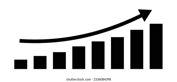 Gradually increasing arrow and bar graph silhouette icon. Vector.