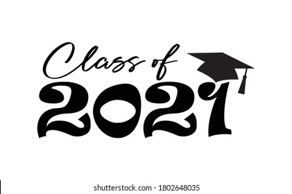 Graduate 2021. Class of 2021. Lettering Vector illustration. Template for graduation design, party, high school or college graduate, white background