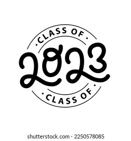 Graduate 2023. Class of 2023. Lettering Graduation logo stamp. Vector illustration. Template for graduation design, party, high school or college graduate, yearbook.