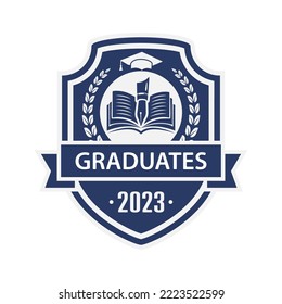 Graduate 2023. Medallion or emblem for creative design of diplomas, certificates, certificates, websites, applications and thematic design. Flat style