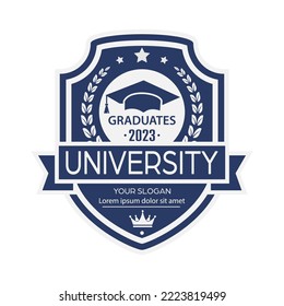 Graduate 2023. Medallion or emblem for creative design of diplomas, certificates, certificates, websites, applications and thematic design. Flat style