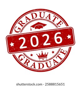 Graduate 2026. An impression of a round seal with scuffs. The idea for graduation cards, banners, labels, stickers, websites, social networks and creative design