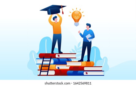 Graduate achievement university. learning education landing page website illustration flat vector tempate