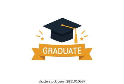 Graduate Banner and Graduation Cap Solid Icon Featuring Education, Academic Achievement, Diploma, University Success, and Student Recognition Vector Symbol
