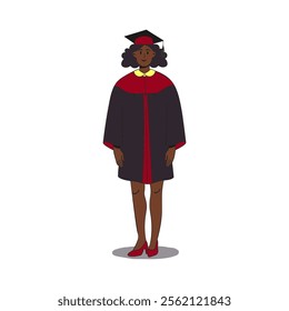 Graduate black female student wearing gown and cap.