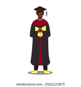 Graduate black male student wearing gown and cap.