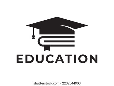 graduate with book logo. education design concept, student progress and success in learning.