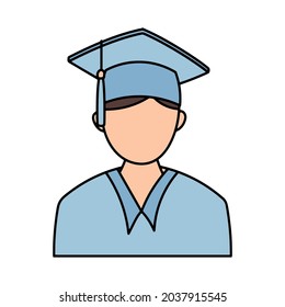 Graduate boy avatar, hand drawn outline vector sketch illustration