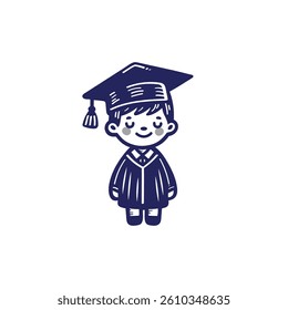Graduate Boy Avatar Vector Image, Cute Boy wear Graduation Hat Education Vector Illustration, Cute Academic Boy in Graduate Costume Vector Image.
