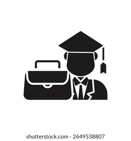 Graduate with Briefcase Icon, Job Market Ready.