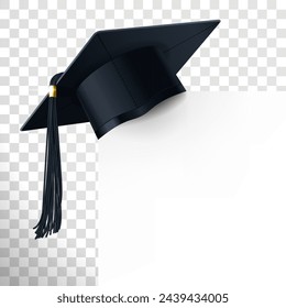 graduate cap with blank diploma sheet on transparent background