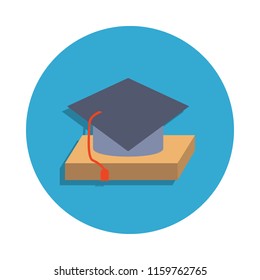 graduate cap and book colored in blue badge icon. Element of school icon for mobile concept and web apps. Detailed graduate cap and book icon can be used for web and mobile