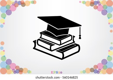 graduate cap and books vector icon.