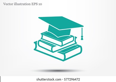 graduate cap and books vector icon.