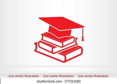 graduate cap and books vector icon.