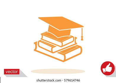 Graduate Cap And Books Vector Icon.