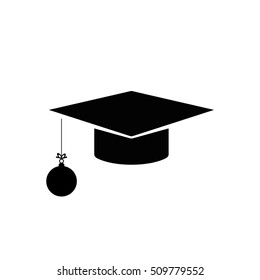 graduate cap and Christmas ball vector icon
