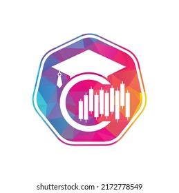 Graduate Cap with Finance Bar Chart Logo Vector. Education logo design and investment logo.