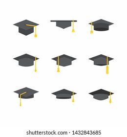 Graduate cap hat icon,sign,pictogram,symbol   set isolated on a white  background  flat   style